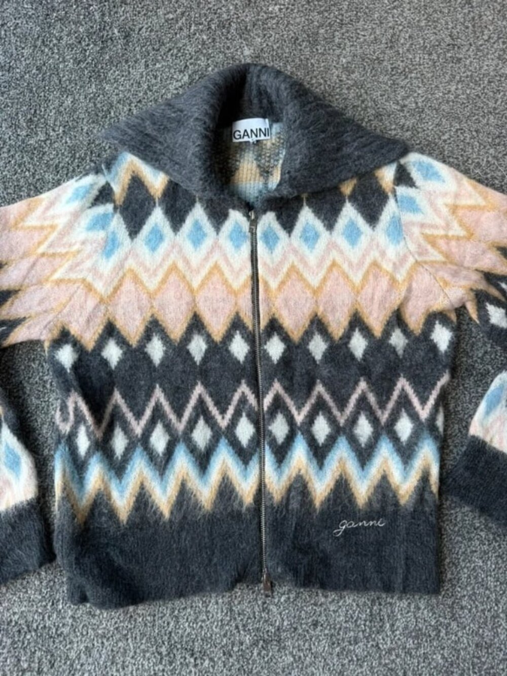 Ganni Women’s Zip-Up Wool Blend Cardigan Multicolor Size L